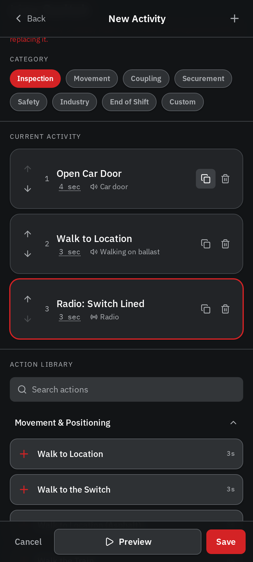 Inline warning that the Activity name is already used