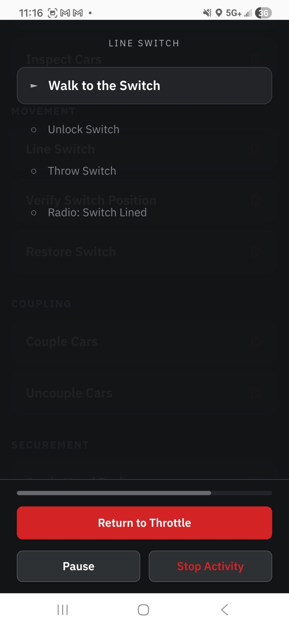 A Line Switch activity running, from walking to the switch to the radio call