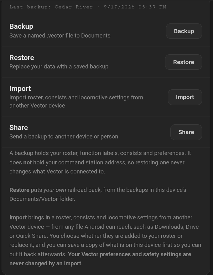 Figure 10.1 — Backup, Restore, Import, Share.