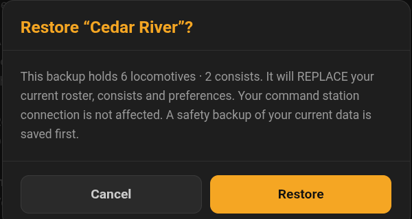 Figure 10.4 — Restore replaces what's on the phone. A safety copy is made first.