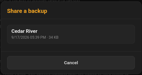 Figure 10.6 — Pick a backup to share.