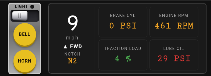 Figure 5.5 — Notch 2: the readout climbs, the engine RPM rises with it.